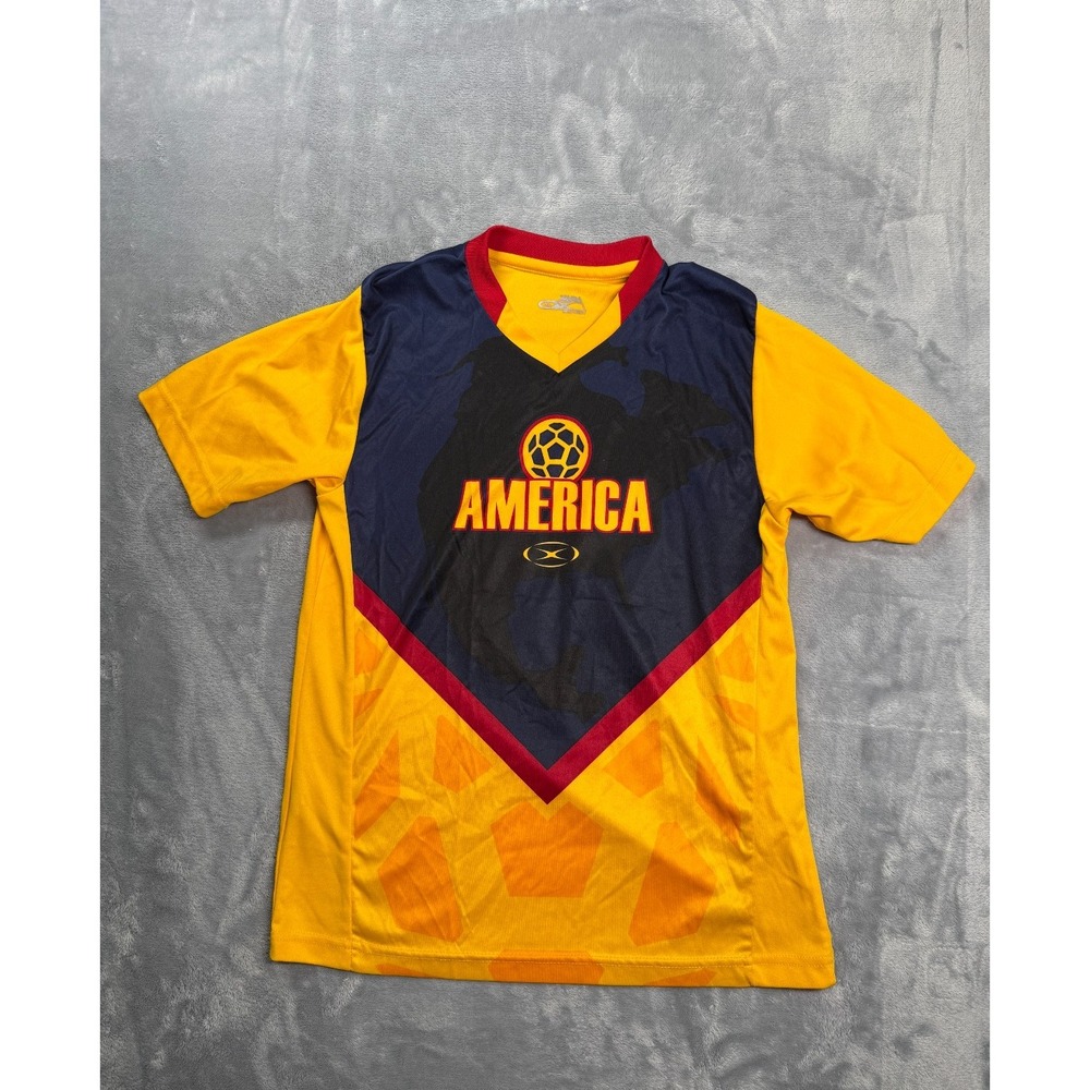Neighborhood Sports America 82 Soccer Jersey Youth Large Yellow Blue Xara V Neck